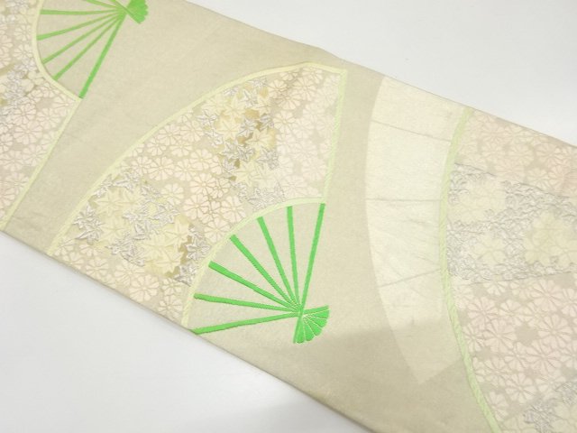 アンティーク　扇に菊・桜模様織り出し袋帯（材料）