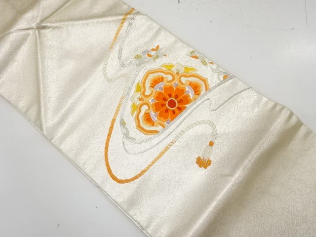 流水に華紋・組紐模様　刺繍　名古屋帯