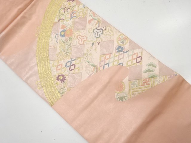 光悦垣に花鳥・古典柄織り出し　名古屋帯