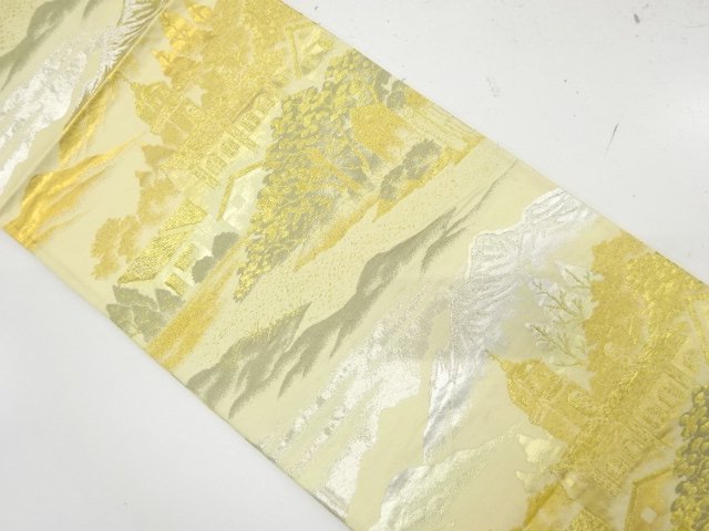 アンティーク　山並に洋館模様織り出し袋帯（材料）