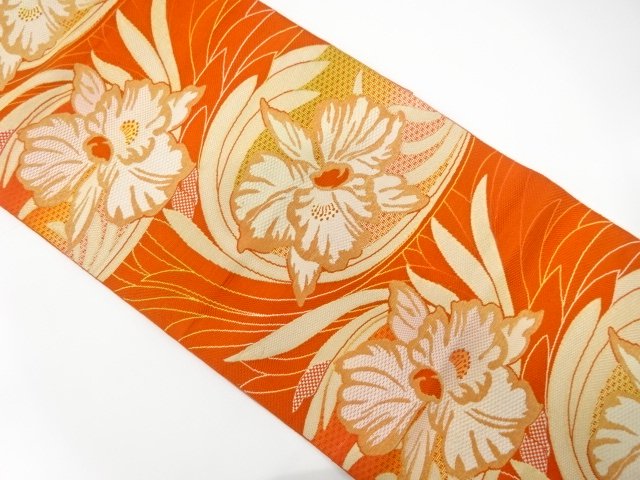 JAPANESE KIMONO / CHIKUZEN HAKATA ORCHID PATTERN WOVEN NAGOYA OBI