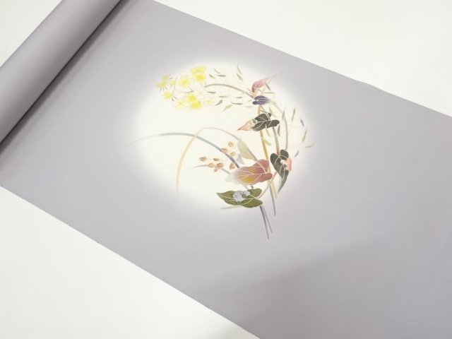 B反　作家物　手描友禅　草花模様　名古屋帯地反物(五泉)