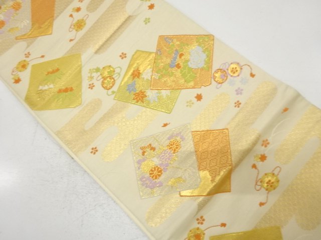 アンティーク　色紙に花模様織り出し袋帯（材料）