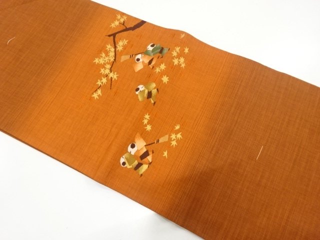 未使用品　紅葉に唐子模様織り出し　名古屋帯