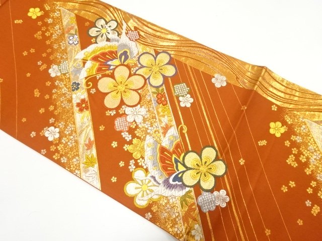 蝶に梅・桜模様織り出し　振袖用袋帯