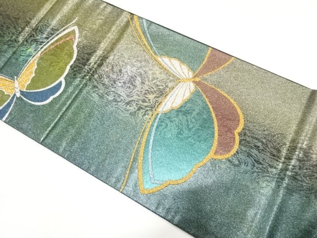 JAPANESE KIMONO / FUKURO OBI FOR FURISODE / WOVEN BUTTERFLY