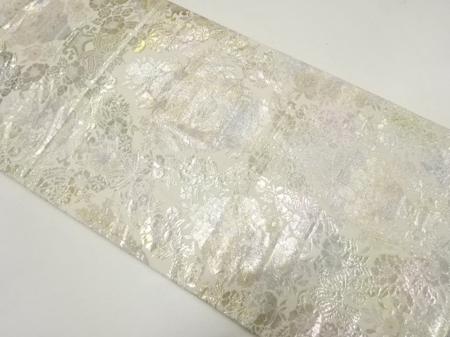 アンティーク　服部織物製　こはく錦　花瓶に更紗模様織り出し袋帯（材料）