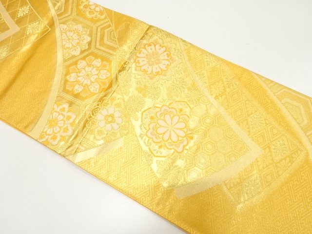 未使用品　熨斗に華紋・古典柄織り出し　袋帯