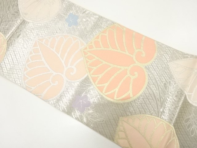 アンティーク　プラチナ箔　葵葉文織り出し袋帯（材料）