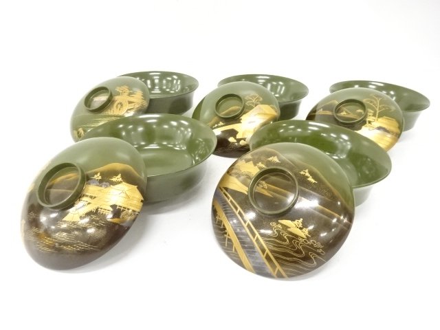 漆塗り蒔絵　図変わり　蓋椀　5客揃