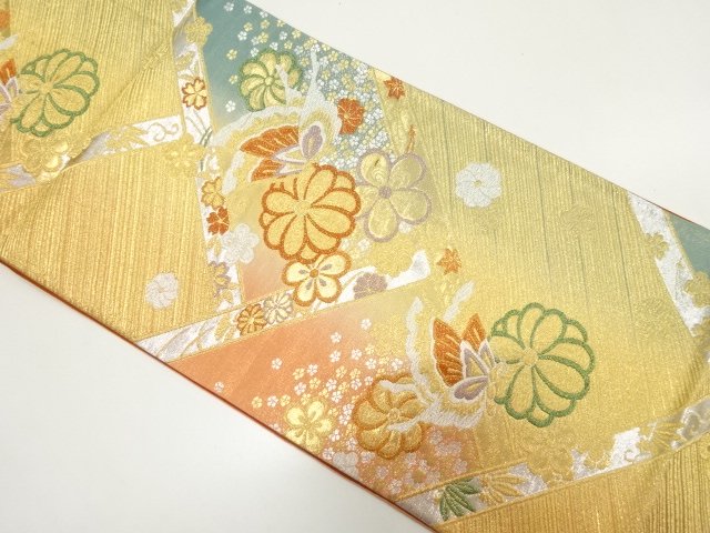 JAPANESE KIMONO / FUKURO OBI FOR FURISODE / WOVEN KIKU & UME