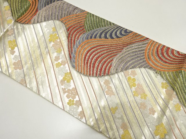 JAPANESE KIMONO /  UNUSED FUKURO OBI FOR FURISODE / WOVEN SAKURA