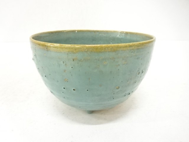 JAPANESE TEA CEREMONY / TEA BOWL CHAWAN / BLUE GLAZE 