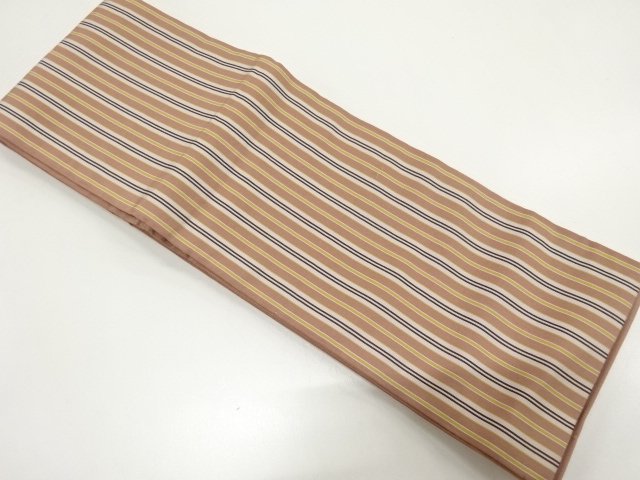 JAPANESE KIMONO / ANTIQUE STRIPED PATTERN WOVEN HANHABA OBI (WEARABLE)