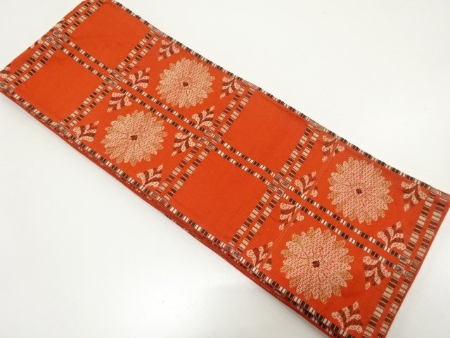 JAPANESE KIMONO / ANTIQUE HANHABA OBI / WOVEN FLOWER