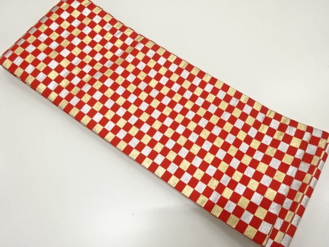JAPANESE KIMONO / ANTIQUE HANHABA OBI FOR DANCE / WOVEN CHECKERED