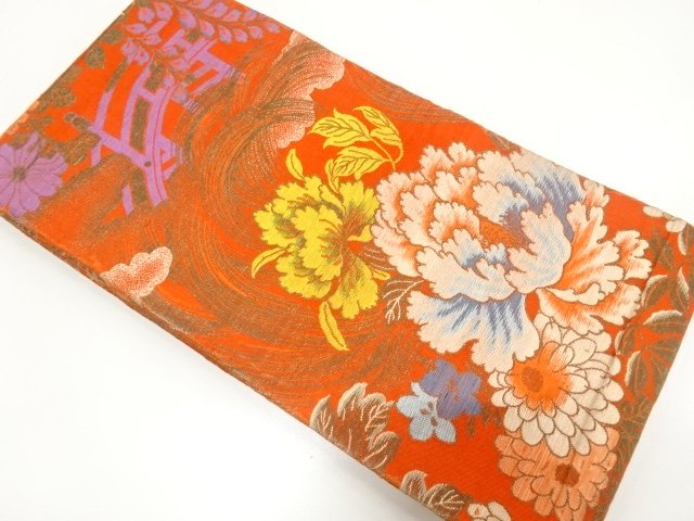 JAPANESE KIMONO / ANTIQUE CHILDRENS OBI / WOVEN PEONY / WISTERIA PATTE