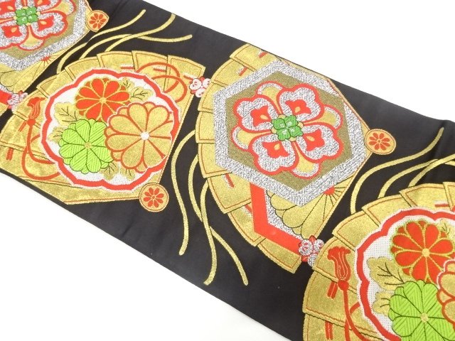 JAPANESE KIMONO / ANTIQUE FUKURO OBI / FLORAL TORTOISESHELL PATTERN WO