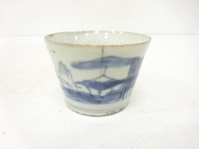 JAPANESE COLLECTIBLE / KO-IMARI BLUE-AND-WHITE LANDSCAPE SOBA CHAWAN