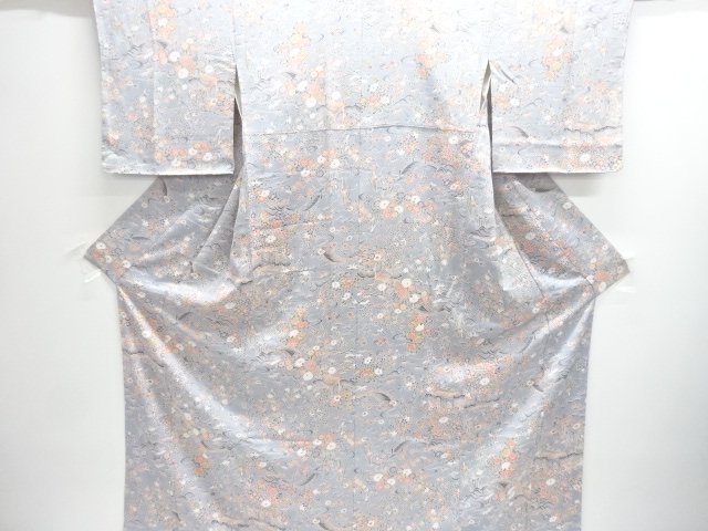 JAPANESE KIMONO / UNUSED: KOMON / FLOWING WATER / FLOWERS / BRIDGE PAT