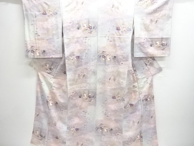 JAPANESE KIMONO / KOMON / WISTERIA & FOLDING FAN 