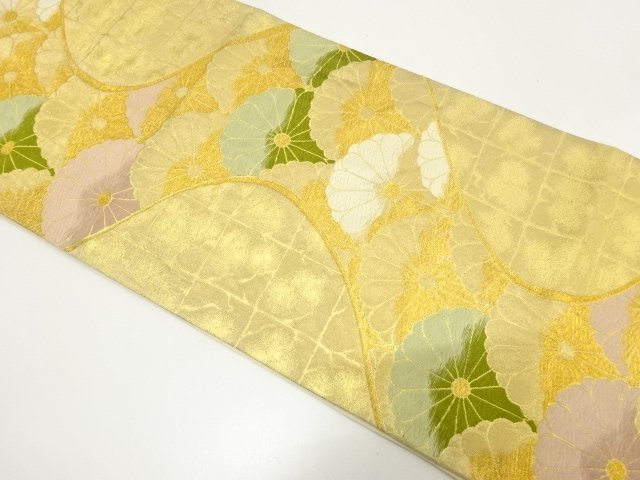 JAPANESE KIMONO / ANTIQUE FUKURO OBI / WOVEN KIKU
