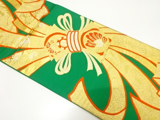 JAPANESE KIMONO / ANTIQUE FUKURO OBI / WOVEN FLORAL PLANTS