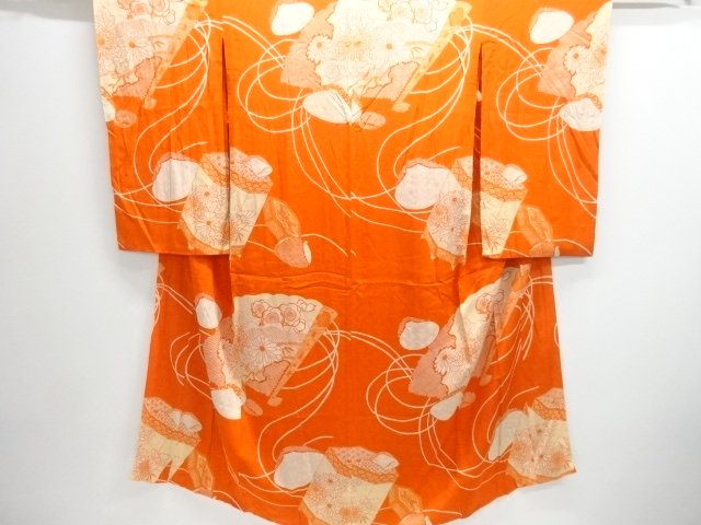 JAPANESE KIMONO / ANTIQUE JUBAN / SILK / KINSHA / FAN WITH BACKET