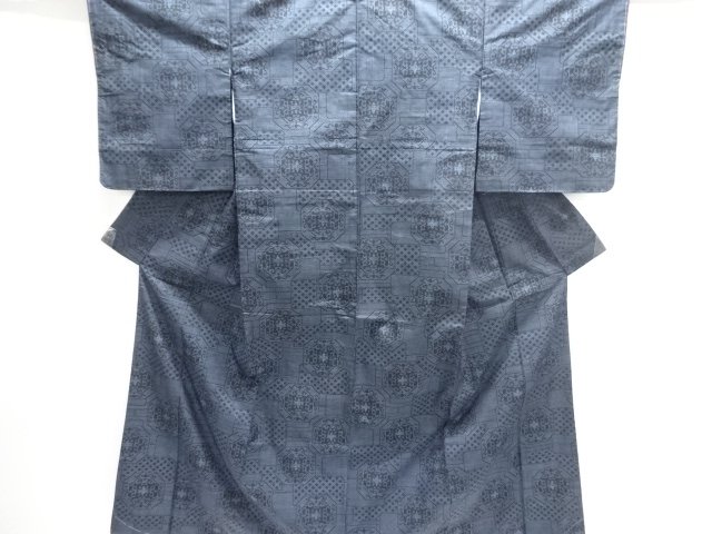 JAPANESE KIMONO / UNUSED HANAMON OSHIMA TSUMUGI KIMONO ENSEMBLE (5 MAR