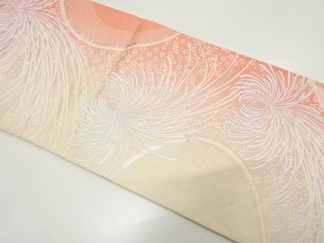 JAPANESE KIMONO / ANTIQUE FUKURO OBI / WOVEN- RANDOM CHRYSANTHEMUM / S