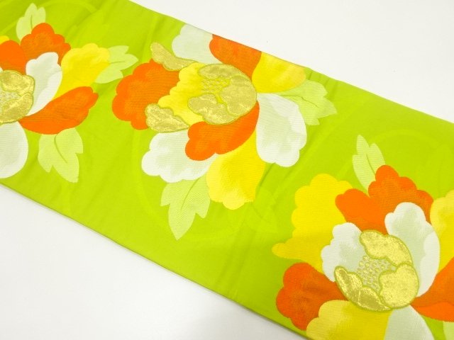 JAPANESE KIMONO / ANTIQUE FUKURO OBI / PEONY PATTERN WOVEN A FLOWING W