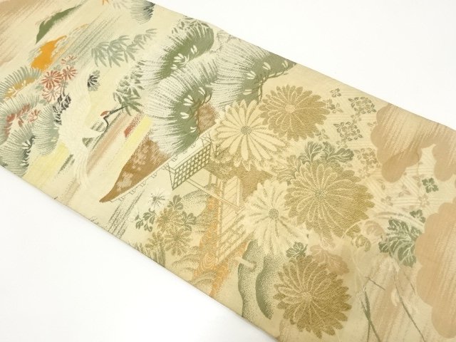 JAPANESE KIMONO / ANTIQUE MARU OBI (MATERIALS) / WOVEN CRANE / PINE / 
