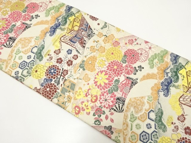 JAPANESE KIMONO / ANTIQUE MARU OBI (MATERIALS) / HANAGURUMA / GOSHO-GU