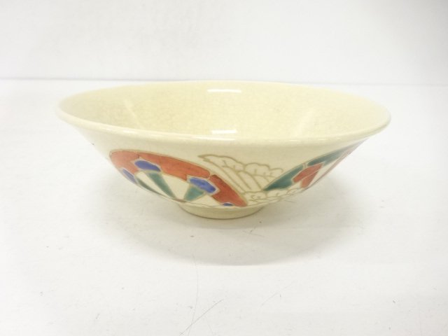 JAPANESE TEA CEREMONY / KYO WARE / FLAT TEA BOWL CHAWAN / IROE / WHEEL
