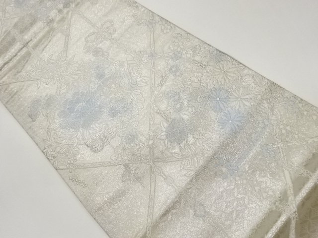 襷に花々模様織出し袋帯