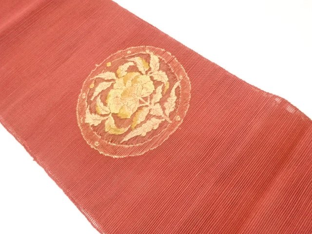 紗紬丸に花葉模様織出し名古屋帯