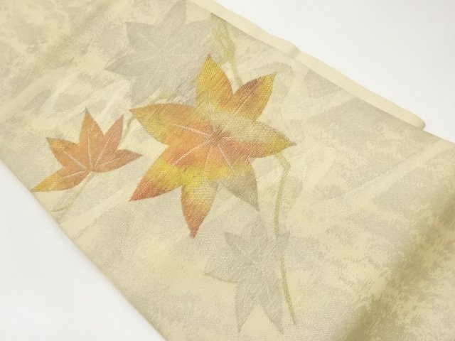  紗 紙布引箔紅葉模様織出し名古屋帯