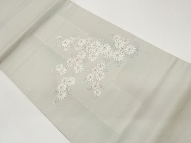 変わり四角に菊模様刺繍暈し開き名古屋帯（額縁仕立て）