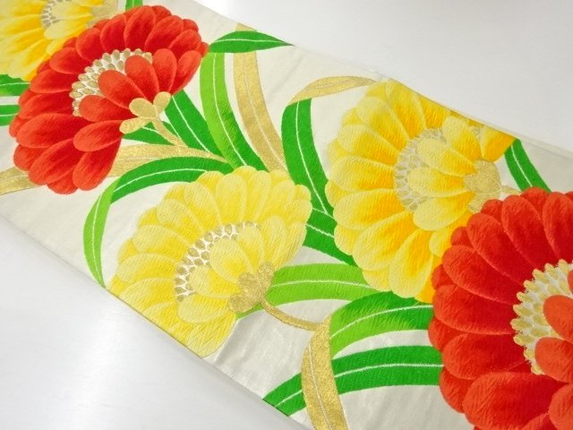 JAPANESE KIMONO / FLORAL PATTERN WOVEN FUKURO OBI
