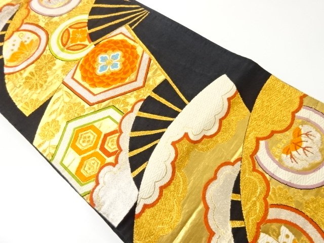 JAPANESE KIMONO / ANTIQUE FUKURO OBI / FAMILY CREST PATTERN WOVEN THE 
