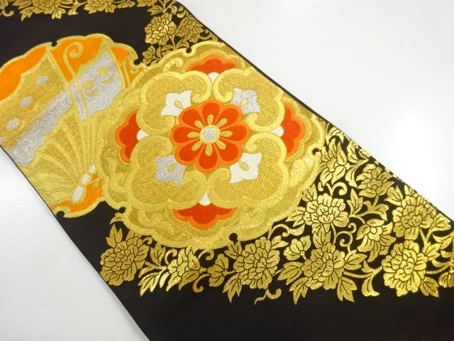 JAPANESE KIMONO / ANTIQUE FUKURO OBI / SILK / WOVEN FLOWER & BUTTERFLY