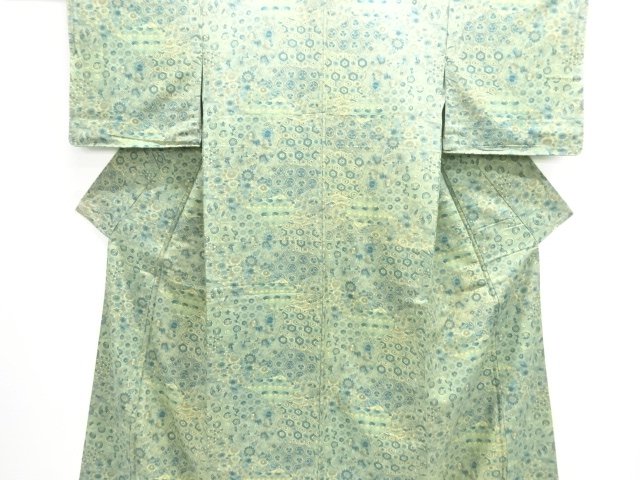 扇に草花模様上代紬着物