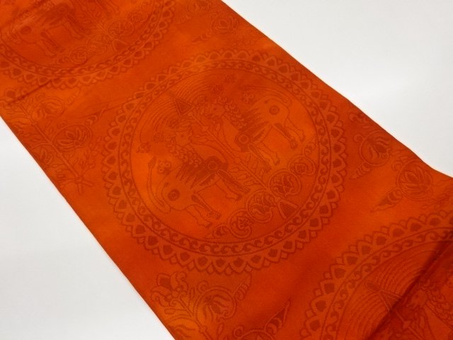 JAPANESE KIMONO / FUKURO OBI / WOVEN GEOMETRIC PATTERN & ANIMAL 