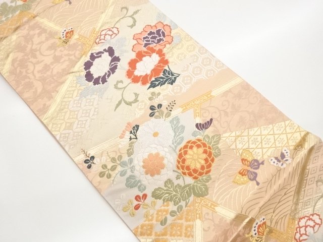 草花に蝶・古典柄模様織り出し袋帯