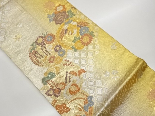 丸文に鳳凰・草花模様織り出し袋帯
