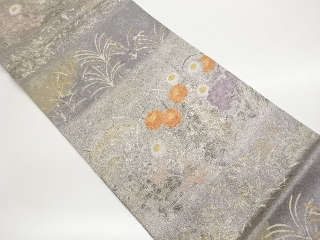 横縞・秋草模様織り出し袋帯