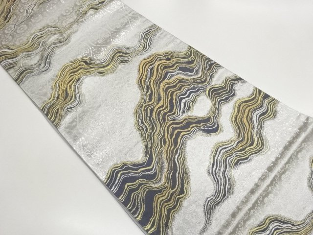 JAPANESE KIMONO / FUKURO OBI / WOVEN ARABESQUE PLANT & ROUGH WAVE