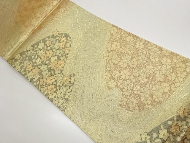 流水に桔梗・花唐草模様織り出し袋帯