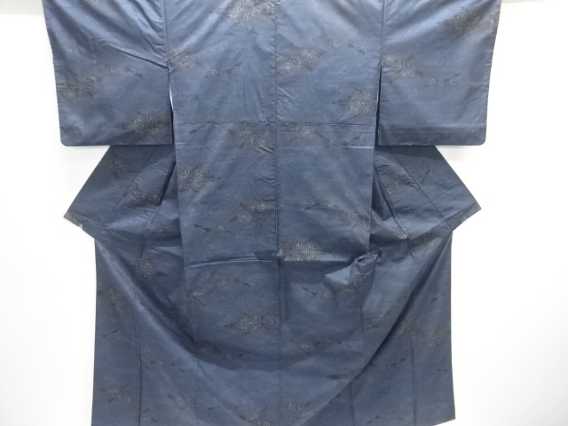 JAPANESE KIMONO / SILK / DORO OSHIMA TSUMUGI / WOVEN CLOUDS & FLORAL CREST