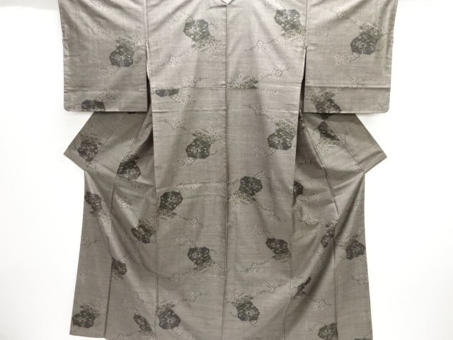 JAPANESE KIMONO / UNUSED / SILK / DORO OSHIMA TSUMUGI / WOVEN FLORAL CART